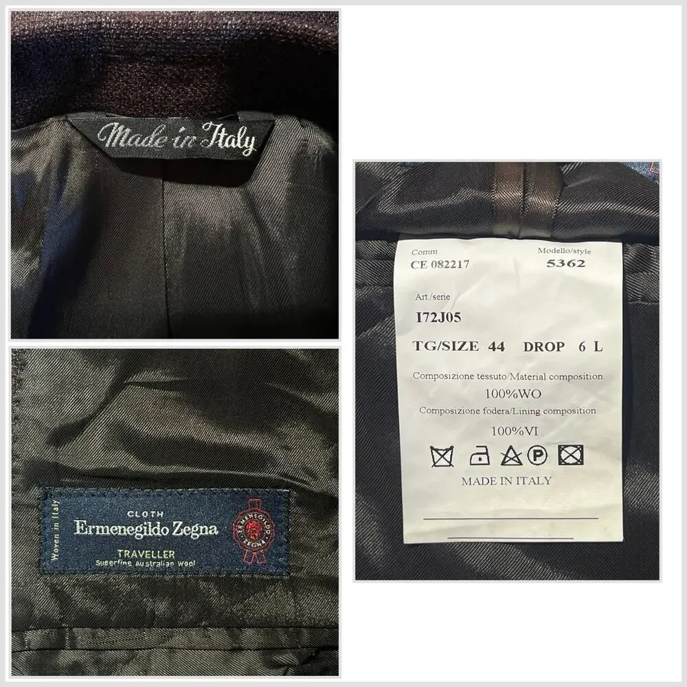 Ermenegildo Zegna Traveller Australian Wool Heathered Merlot Burgundy Plaid 44L